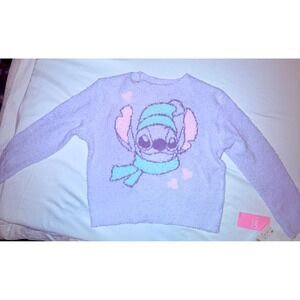 Disney Stitch Sweater Kids S 8 Purple NEW Fuzzy Eyelash Knit Mad Engine Pullover